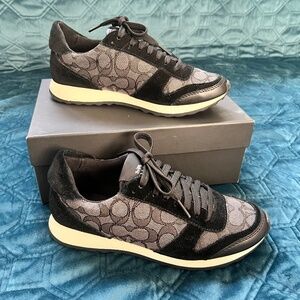 Coach Mason Signature C Logo Jacquard Suede Sneakers/Black-Smoke/Black Sz 7.5M